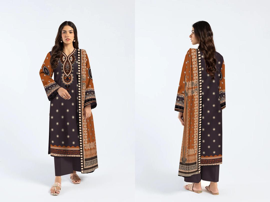 3 Pcs Women's Unstitched Printed Suit