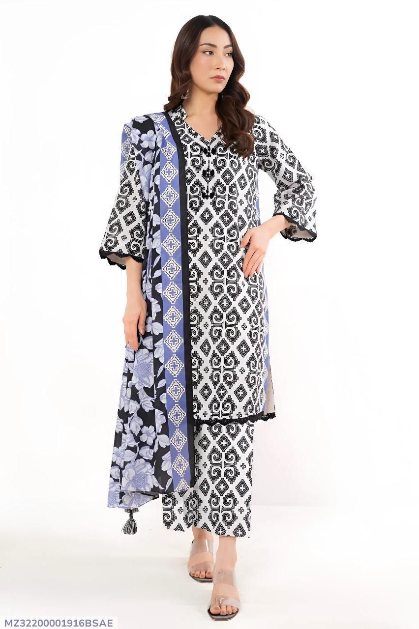 3 Pcs Women's Unstitched Printed Suit