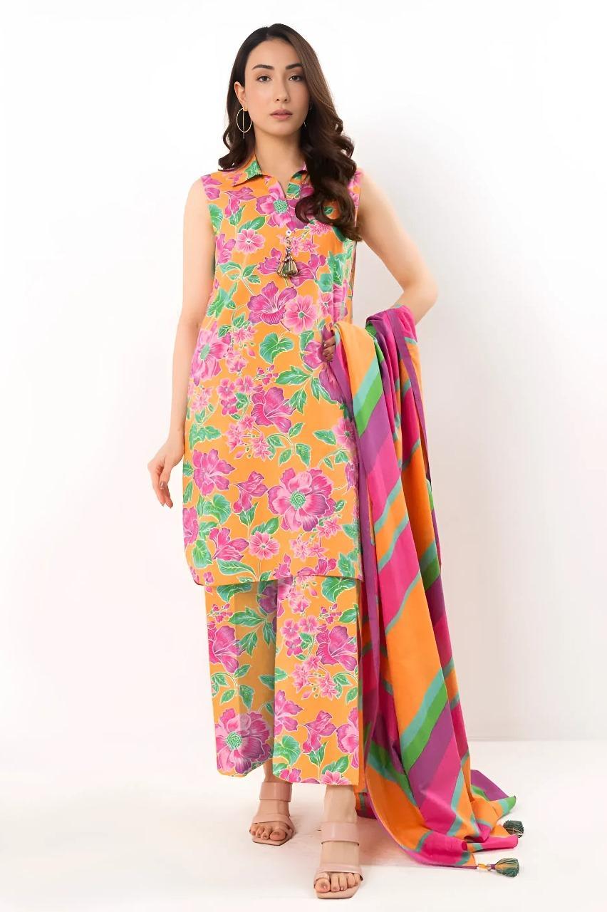 3 Pcs Women's Unstitched Printed Suit