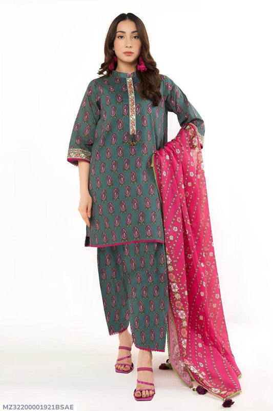 3 Pcs Women's Unstitched Printed Suit