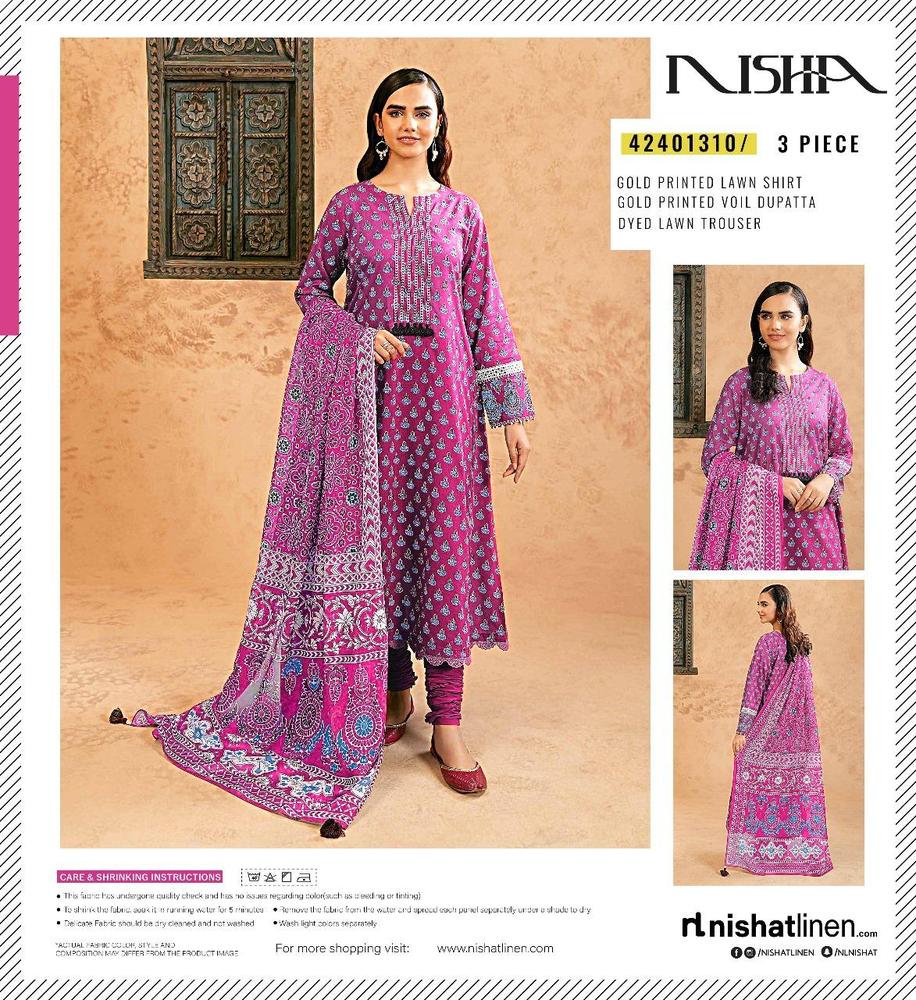 3 Pcs Women's Unstitched Lawn Printed Suit