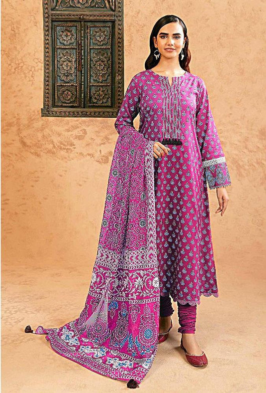 3 Pcs Women's Unstitched Lawn Printed Suit