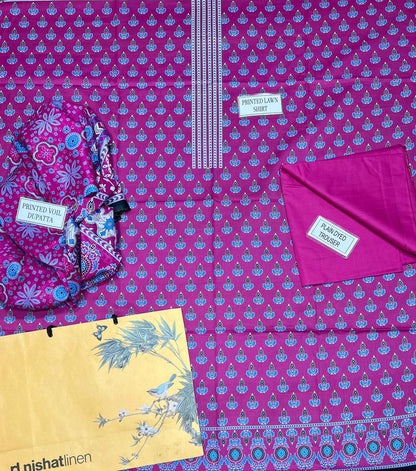 3 Pcs Women's Unstitched Lawn Printed Suit