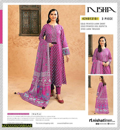 3 Pcs Women's Unstitched Lawn Printed Suit