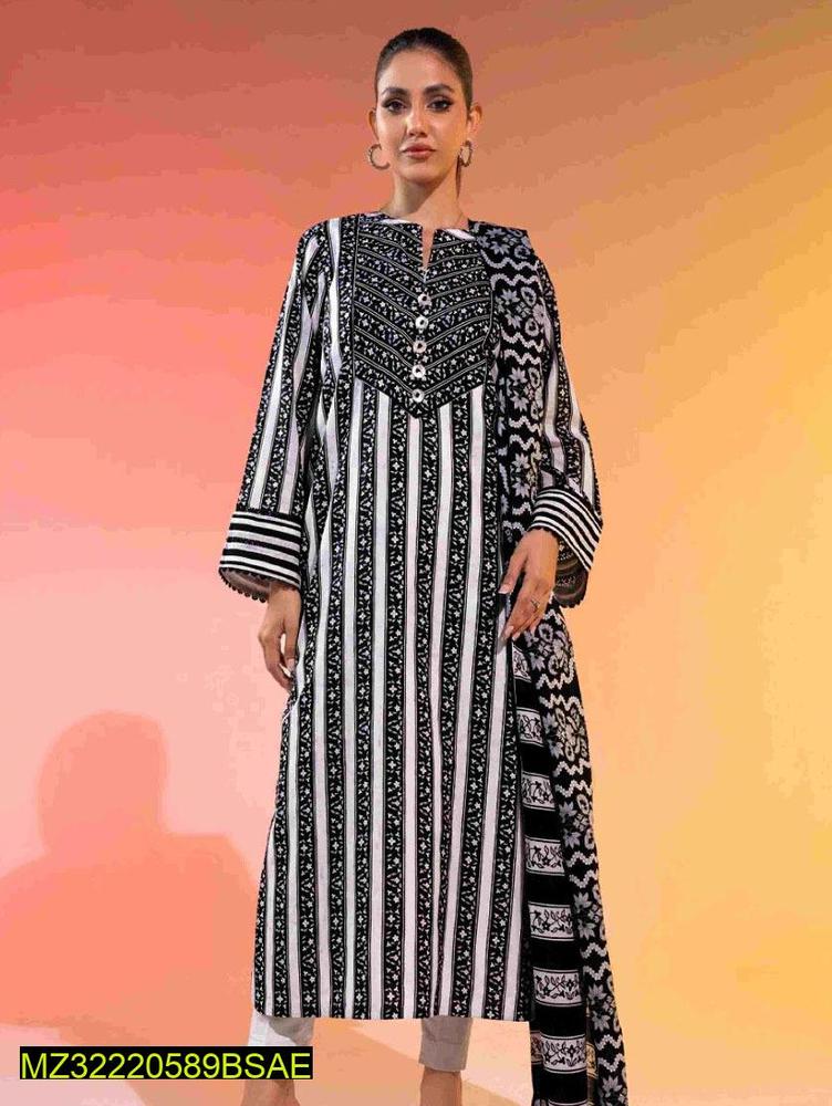 3 Pcs Women's Unstitched Lawn Printed Suit