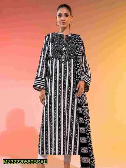 3 Pcs Women's Unstitched Lawn Printed Suit