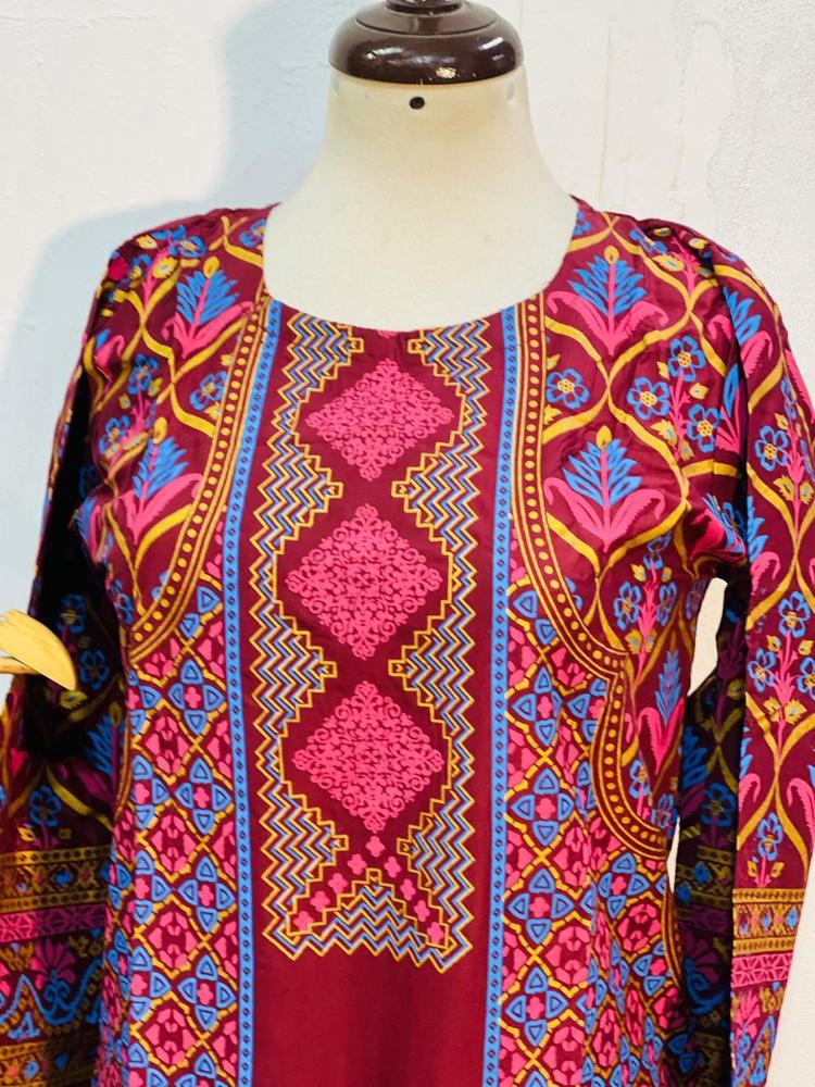2 Pcs Women's Stitched Linen Block Printed Suit