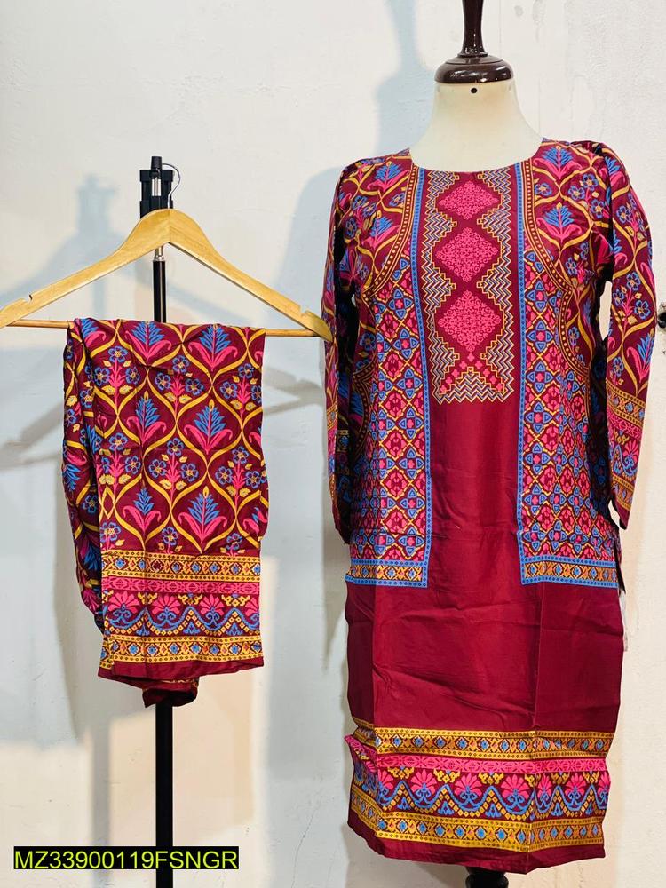 2 Pcs Women's Stitched Linen Block Printed Suit