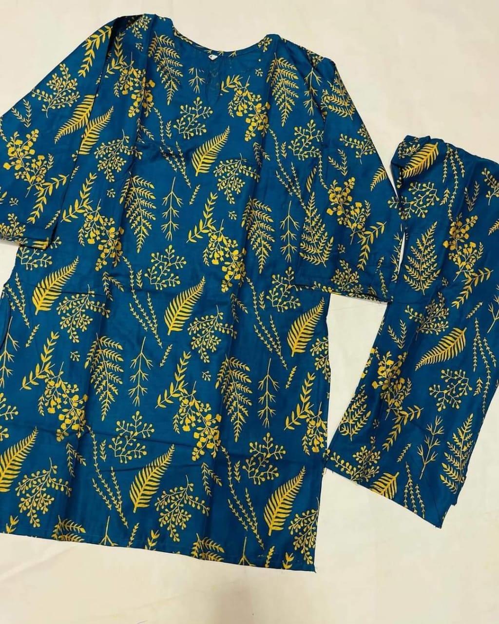 Stylish Women's Stitched Printed Shirt and Trouser Set, 2 Pcs, Arabic Linen