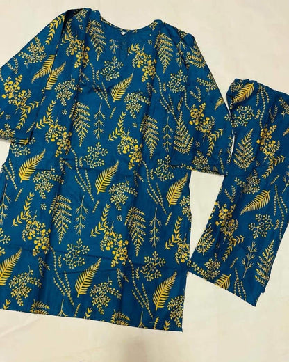 Stylish Women's Stitched Printed Shirt and Trouser Set, 2 Pcs, Arabic Linen