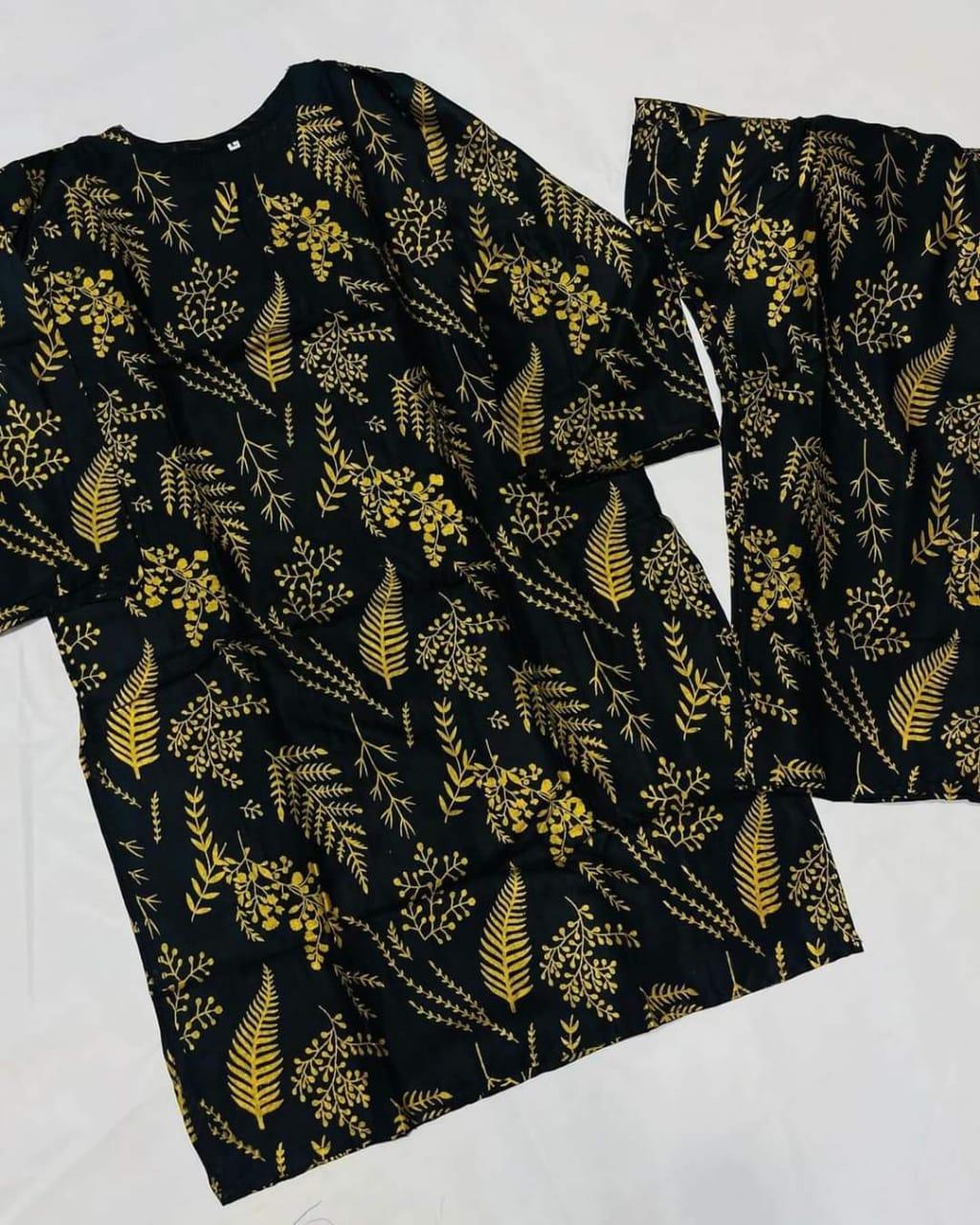 Stylish Women's Stitched Printed Shirt and Trouser Set, 2 Pcs, Arabic Linen