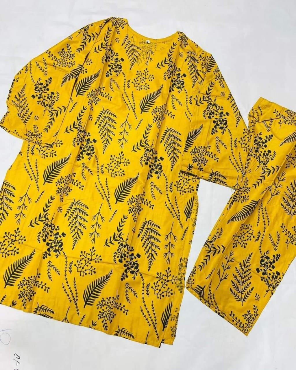 Stylish Women's Stitched Printed Shirt and Trouser Set, 2 Pcs, Arabic Linen