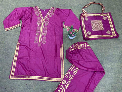 Stylish Embroidered Shirt And Trouser With Bag - 3 Pcs