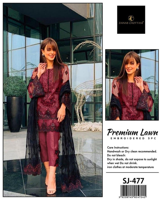 3 Pcs Women's Unstitched Sequins Embroidered Suit