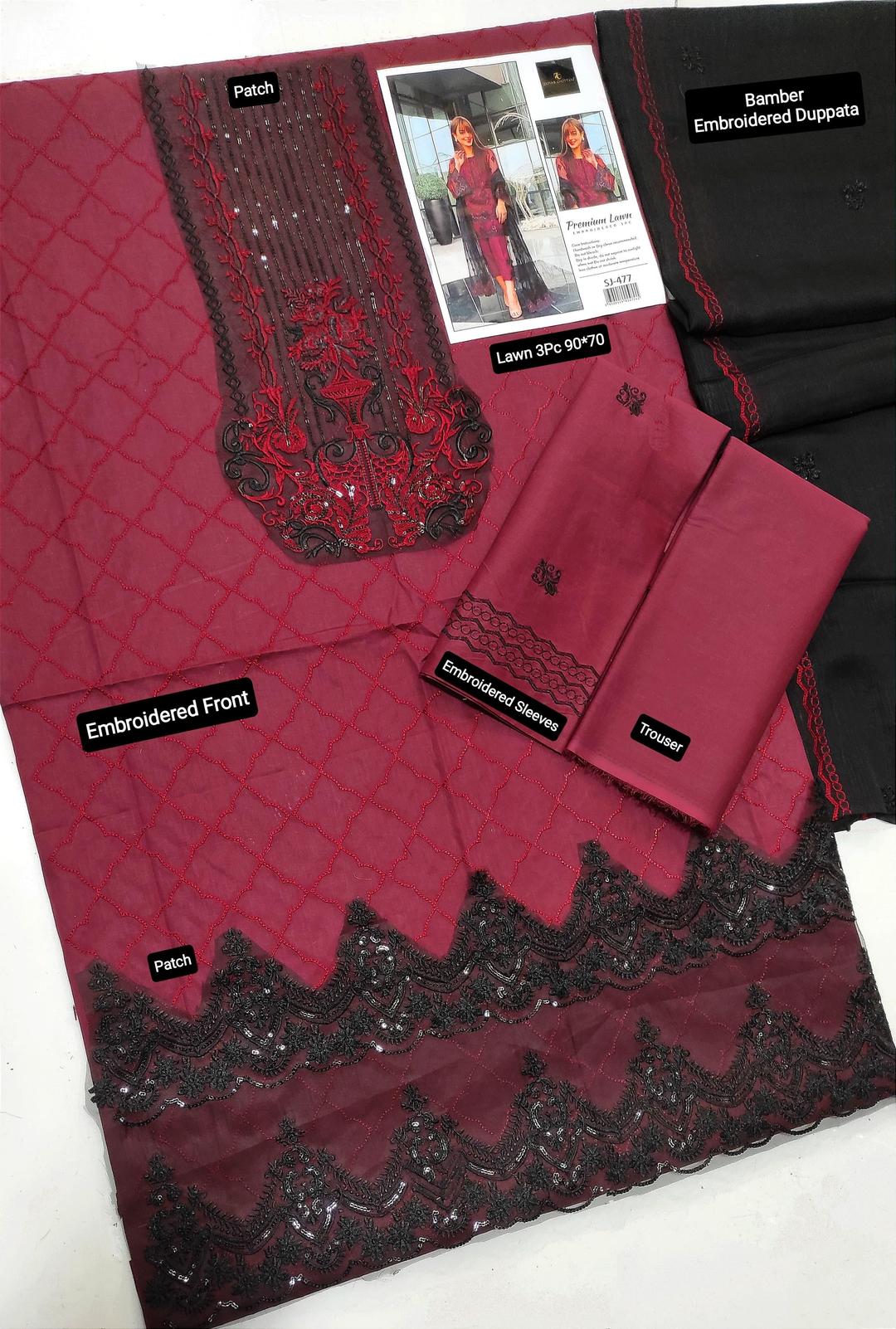 3 Pcs Women's Unstitched Sequins Embroidered Suit