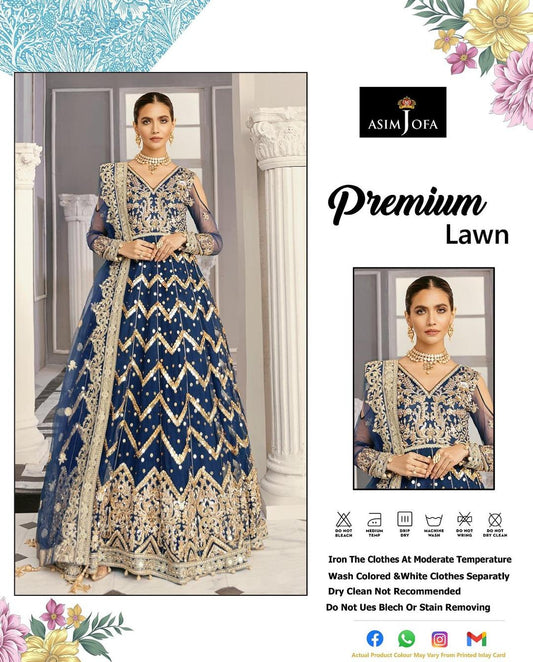 Asim Jofa 3 Pcs Women's Unstitched Sequins Embroidered Suit