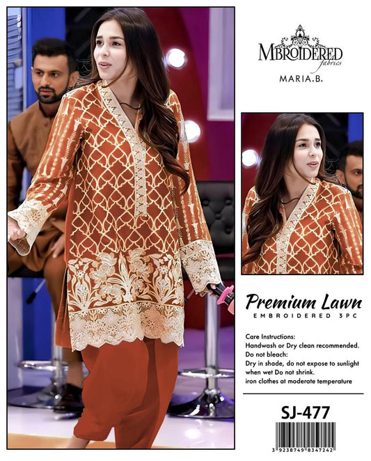 Maria B 3 Pcs Women's Unstitched Sequins Embroidered Suit
