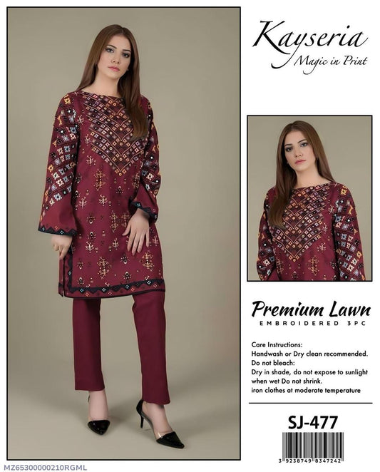 3 Pcs Women's Unstitched Sequins Embroidered Suit