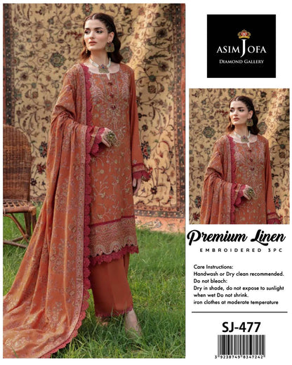 Asim Jofa 3 Pcs Women's Unstitched Sequins Embroidered Suit
