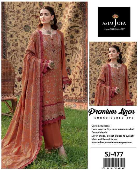Asim Jofa 3 Pcs Women's Unstitched Sequins Embroidered Suit