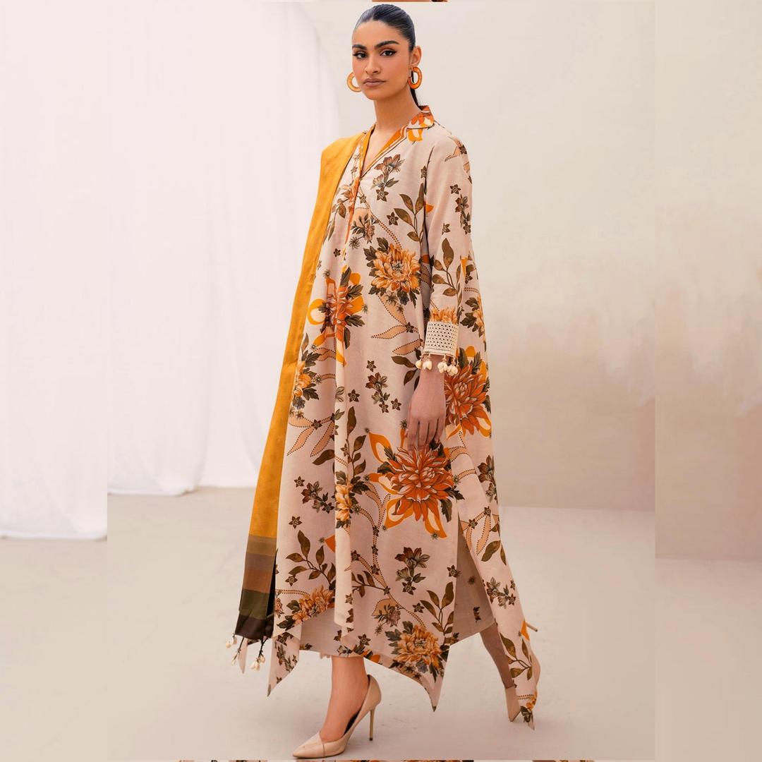 3 Pcs Women's Unstitched Digital Print Suit