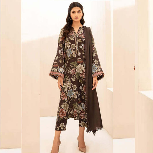 3 Pcs Women's Unstitched Digital Print Suit