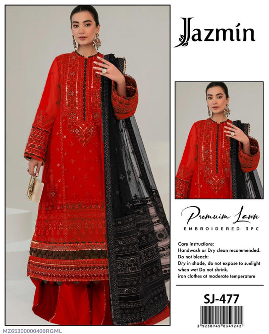 3 Pcs Women's Unstitched Embroidered Suit