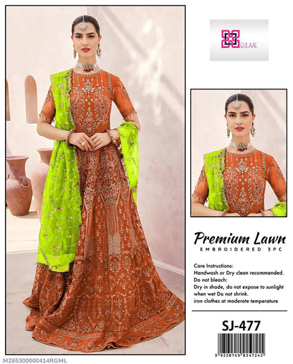 3 Pcs Women's Unstitched Embroidered Suit