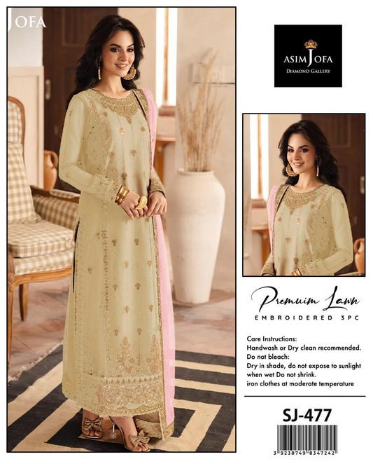 Asim Jofa 3 Pcs Women's Unstitched Embroidered Suit