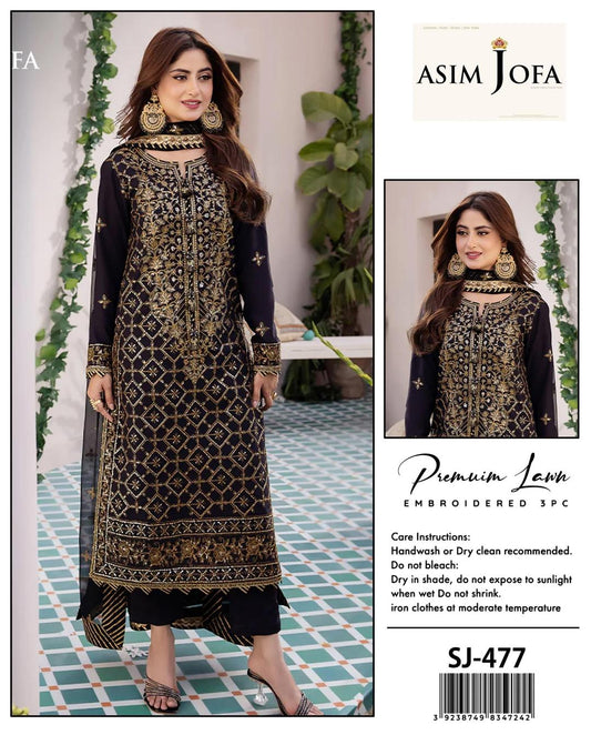 Asim Jofa 3 Pcs Women's Unstitched Embroidered Suit