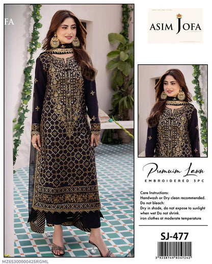 Asim Jofa 3 Pcs Women's Unstitched Embroidered Suit