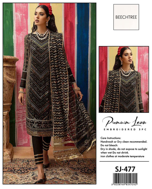 3 Pcs Women's Unstitched Embroidered Suit