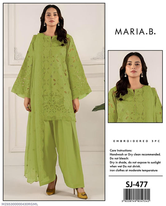 Maria B 3 Pcs Women's Unstitched Chikankari Embroidered Suit
