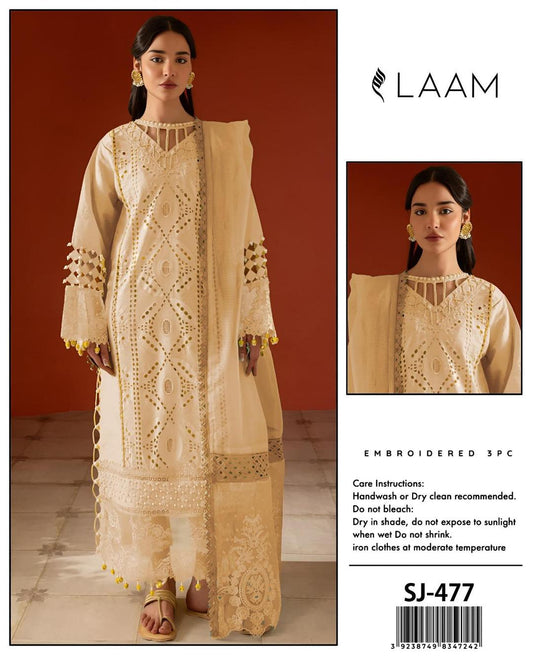 3 Pcs Women's Unstitched Chikankari Embroidered Suit