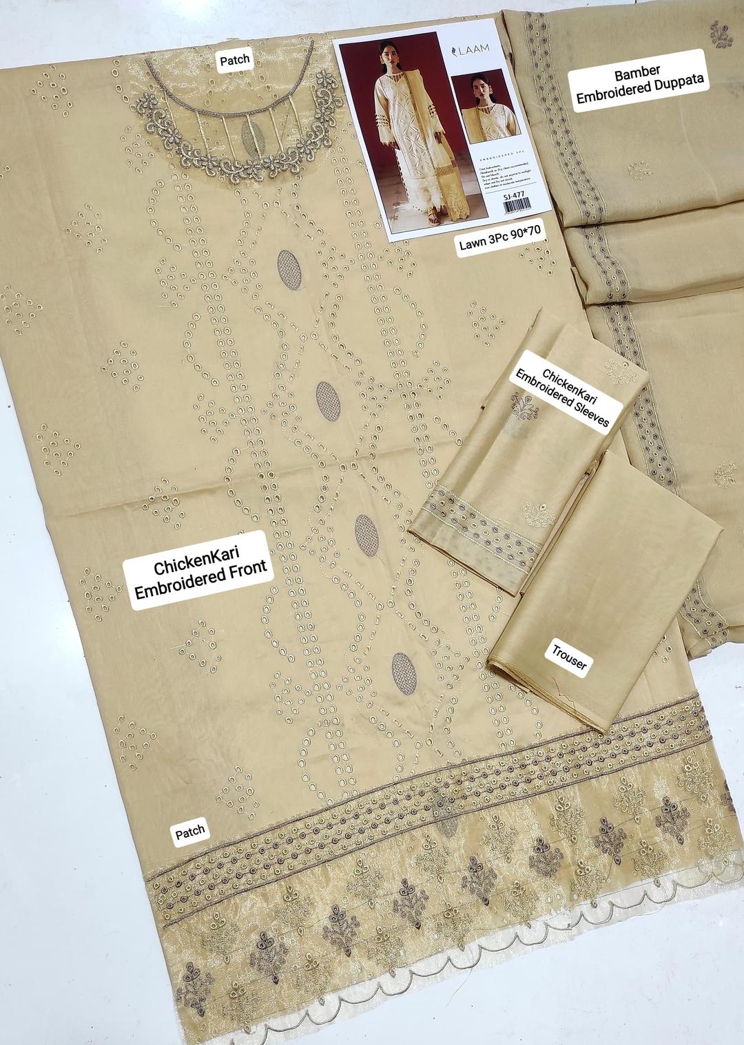 3 Pcs Women's Unstitched Chikankari Embroidered Suit