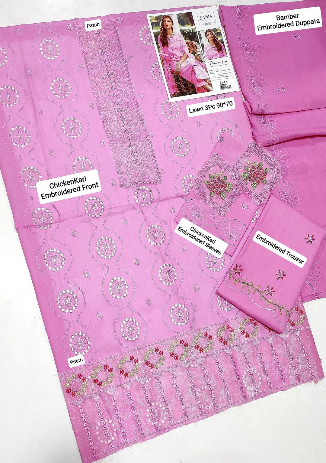 3 Pcs Women's Unstitched Chikankari Embroidered Suit
