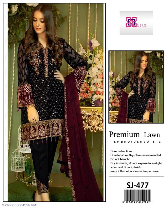 3 Pcs Women's Unstitched Embroidered Suit