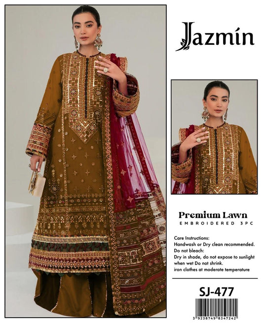 3 Pcs Women's Unstitched Embroidered Suit