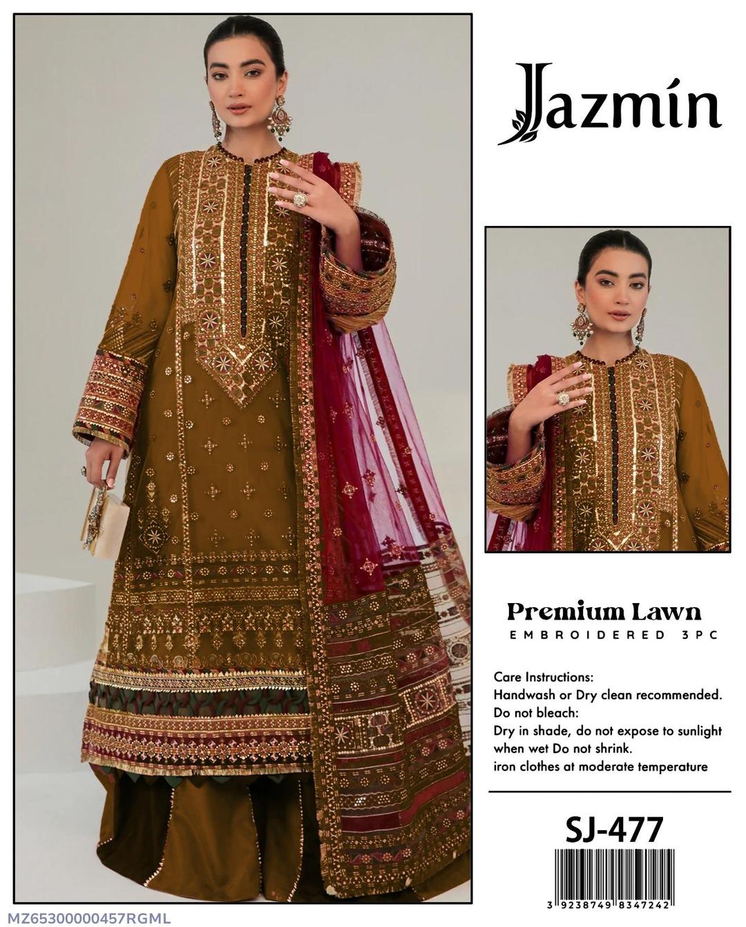 3 Pcs Women's Unstitched Embroidered Suit