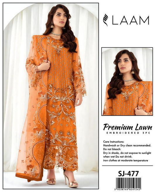 3 Pcs Women's Unstitched Embroidered Suit