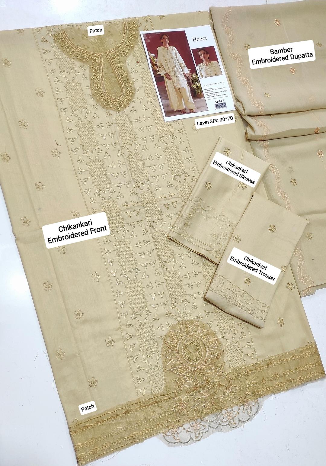 3 Pcs Women's Unstitched Chikankari Embroidered Suit