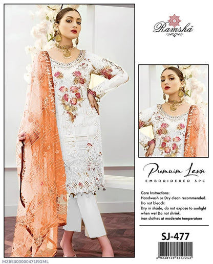 3 Pcs Women's Unstitched Embroidered Suit