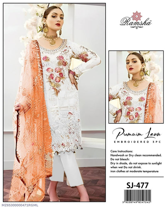3 Pcs Women's Unstitched Embroidered Suit