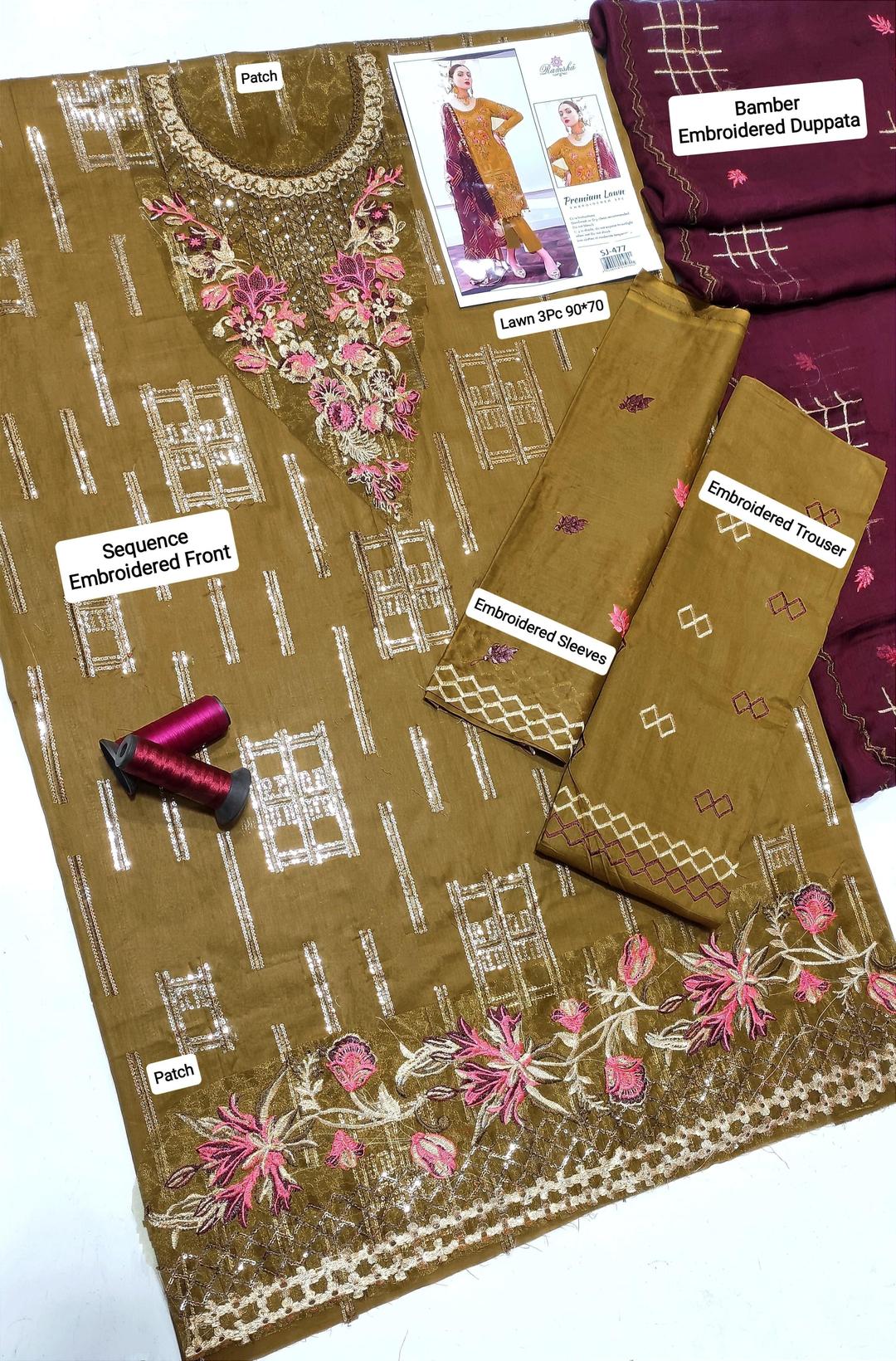 3 Pcs Women's Unstitched Embroidered Suit