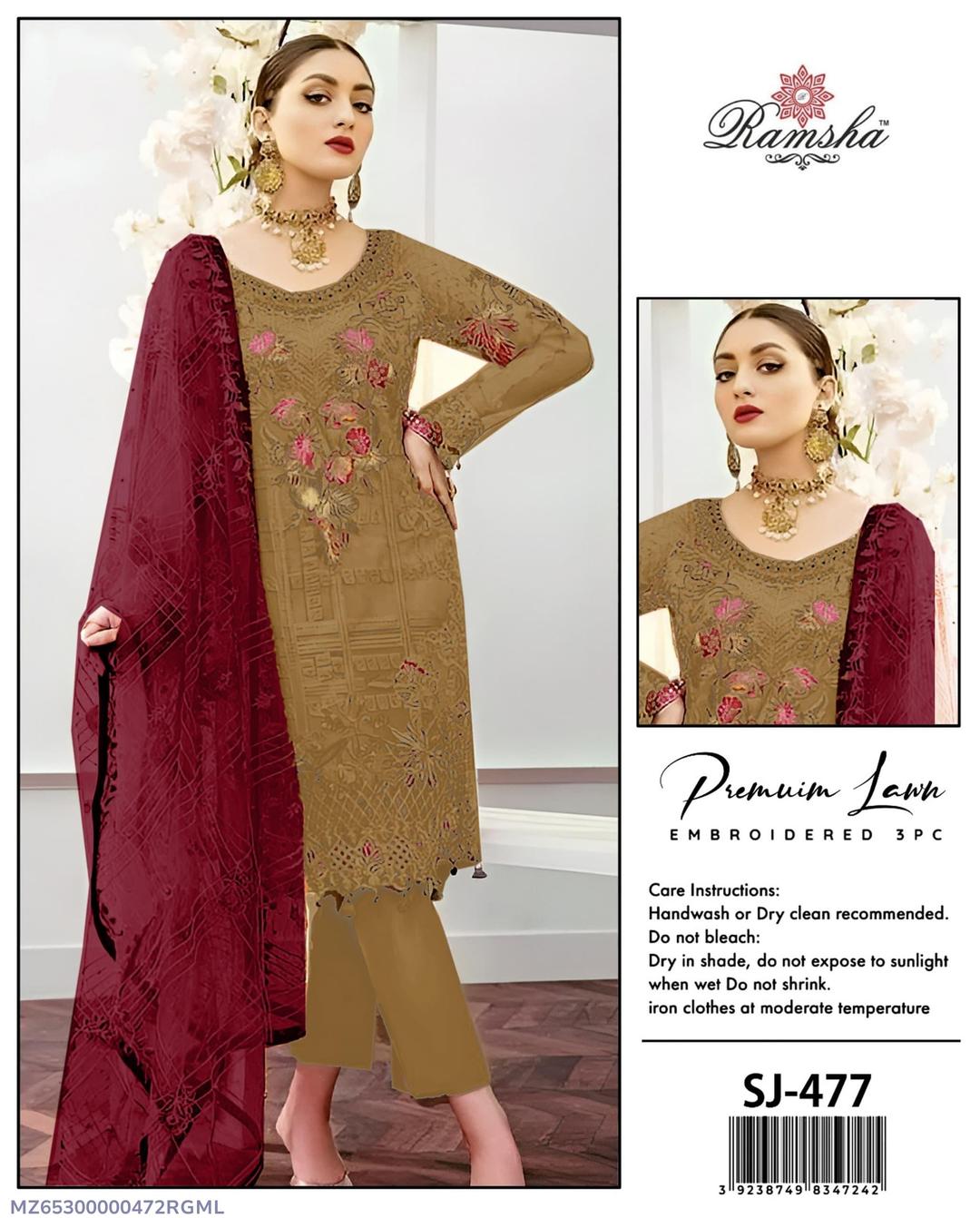 3 Pcs Women's Unstitched Embroidered Suit