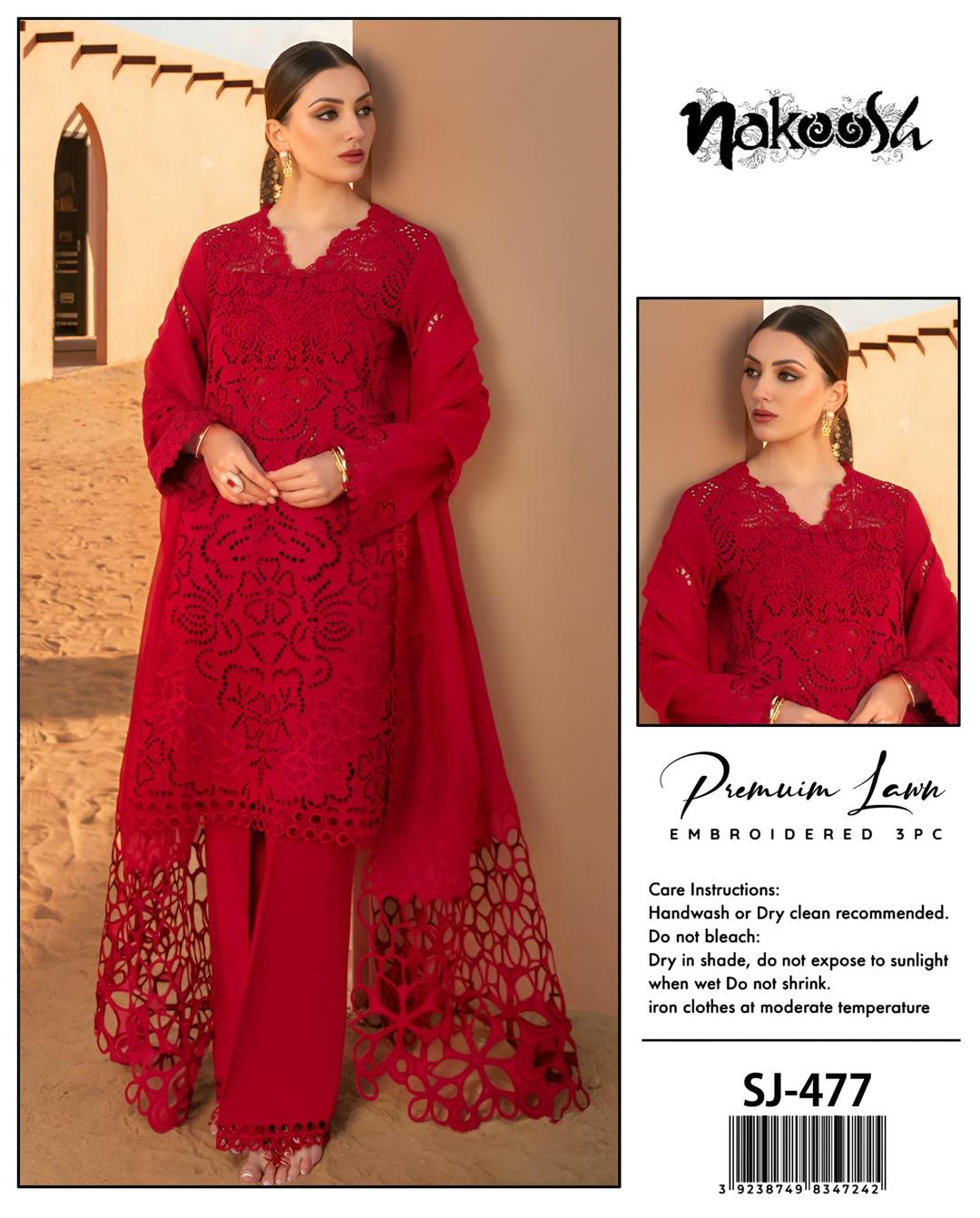 3 Pcs Women's Unstitched Chikankari Embroidered Suit