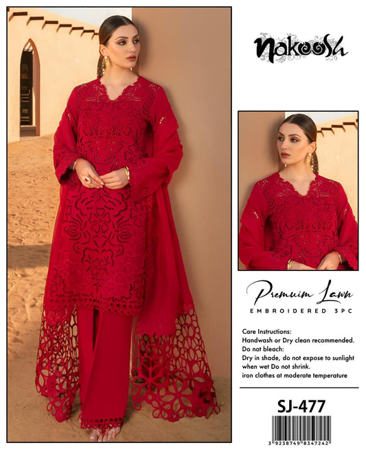 3 Pcs Women's Unstitched Chikankari Embroidered Suit