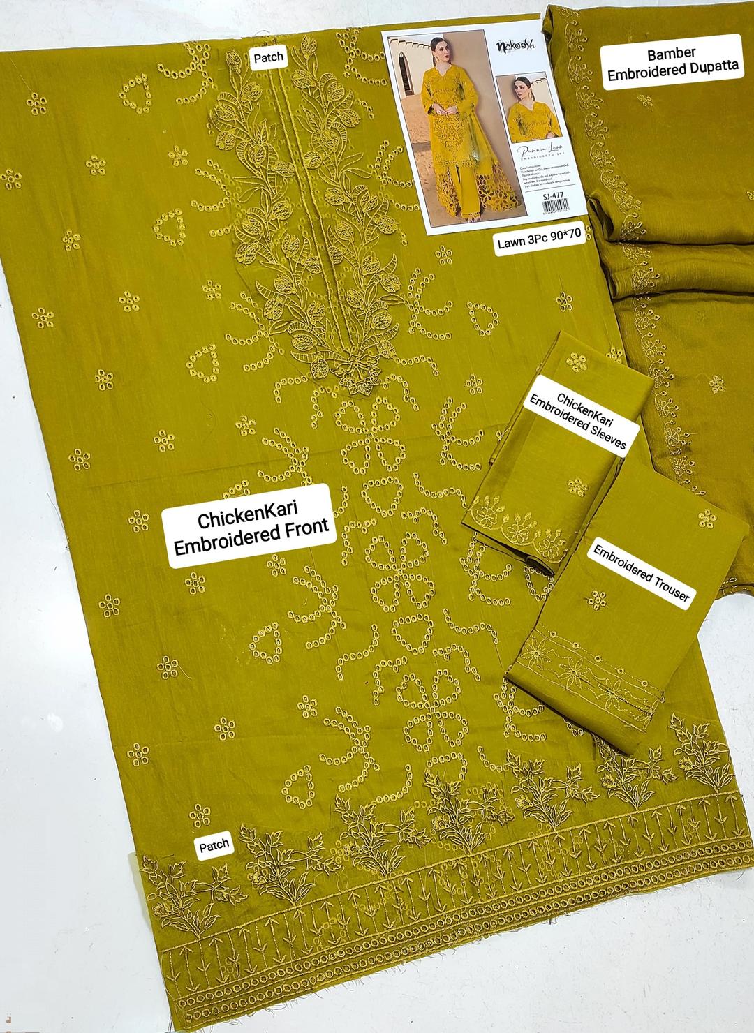 3 Pcs Women's Unstitched Chikankari Embroidered Suit
