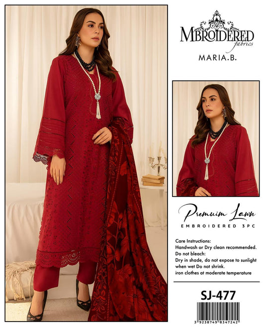 Maria B 3 Pcs Women's Unstitched Chikankari Embroidered Suit