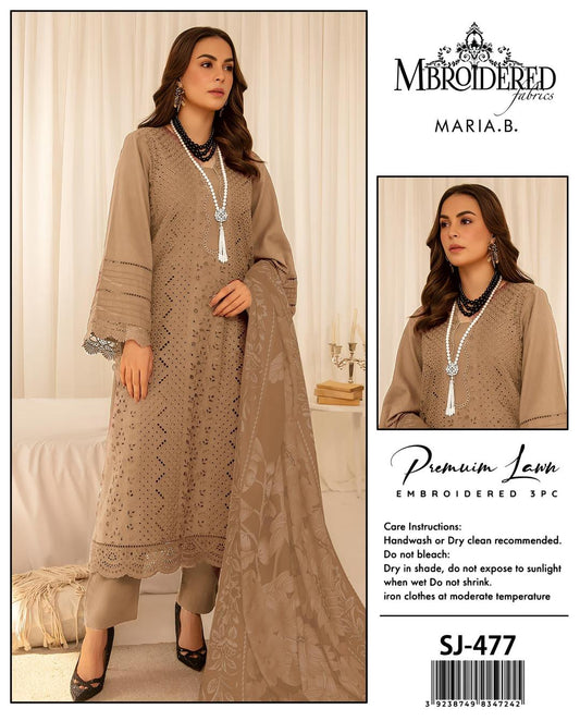 Maria B 3 Pcs Women's Unstitched Chikankari Embroidered Suit